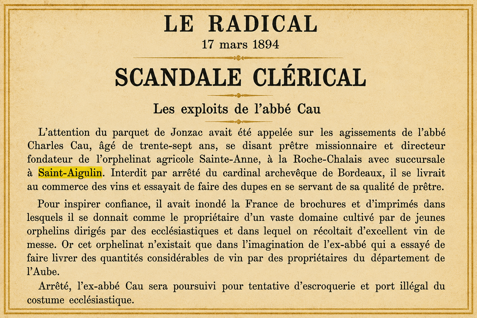 Le Radical, 17 mars 1894