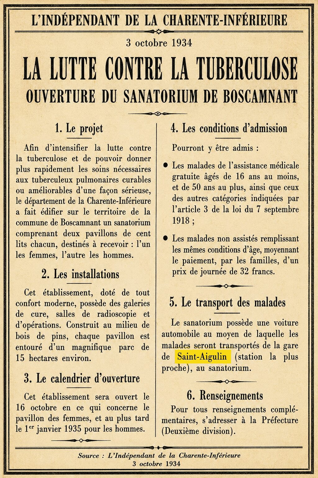 L'Indépendant de la Charente-Inférieure, 3 octobre 1934